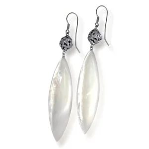 Pearl Earrings | Drop Dangle Earrings*Alex Soldier Silver Meteorite Drop Earrings with Mother Of Pearl