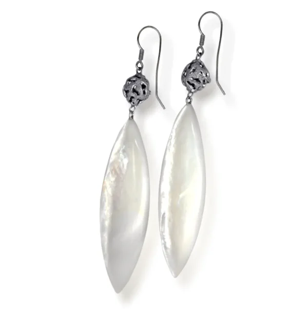 Pearl Earrings | Drop Dangle Earrings*Alex Soldier Silver Meteorite Drop Earrings with Mother Of Pearl
