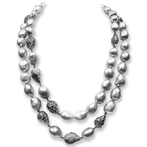 Pearl Necklaces*Alex Soldier Silver Meteorite Necklace with Light Grey Pearls