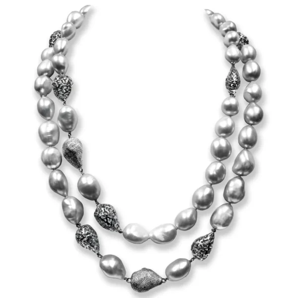 Pearl Necklaces*Alex Soldier Silver Meteorite Necklace with Light Grey Pearls