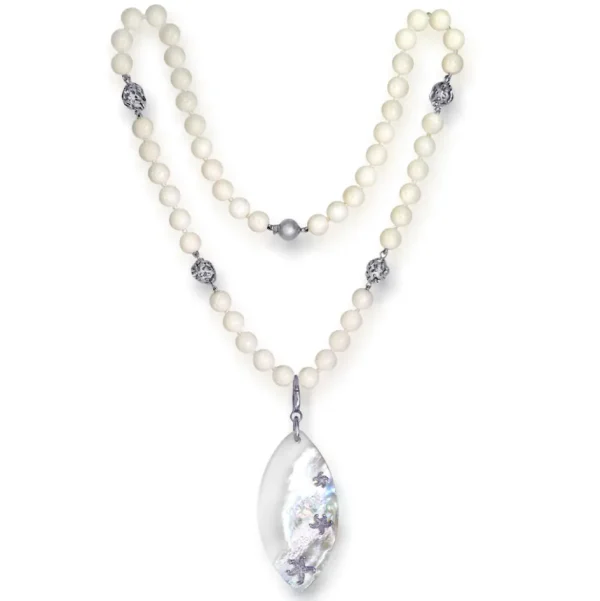 Pearl Necklaces*Alex Soldier Silver Meteorite Necklace with Mother of Pearl & Coral