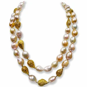 Pearl Necklaces*Alex Soldier Silver Meteorite Necklace with Golden Pearls