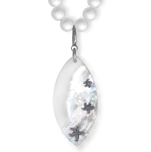 Pearl Necklaces*Alex Soldier Silver Meteorite Necklace with Mother of Pearl & Coral
