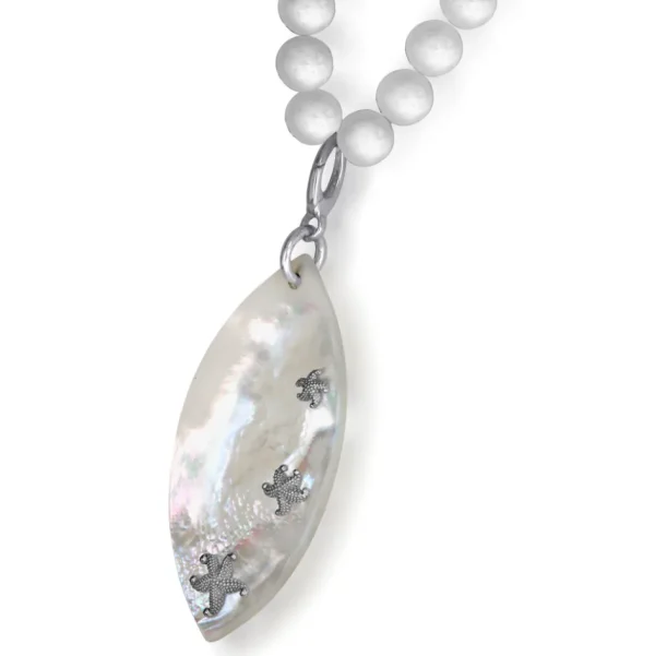 Pearl Necklaces*Alex Soldier Silver Meteorite Necklace with Mother of Pearl & Coral