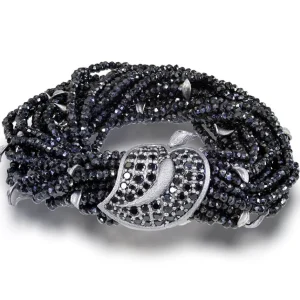 Beaded Bracelets*Alex Soldier Silver Sunflower Leaf Bracelet with Black Spinel