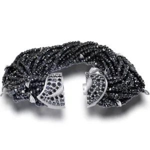 Beaded Bracelets*Alex Soldier Silver Sunflower Leaf Bracelet with Black Spinel