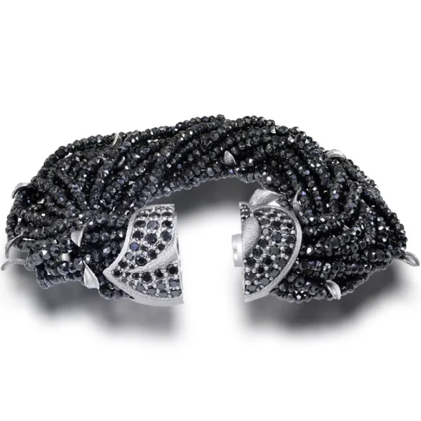 Beaded Bracelets*Alex Soldier Silver Sunflower Leaf Bracelet with Black Spinel