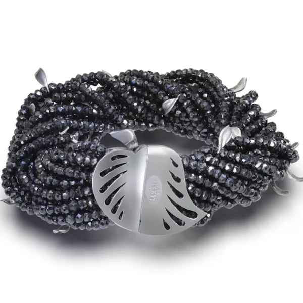 Beaded Bracelets*Alex Soldier Silver Sunflower Leaf Bracelet with Black Spinel