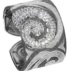 Cuff Bracelets*Alex Soldier Silver Swirl Pattern Cuff Bracelet with White Topaz