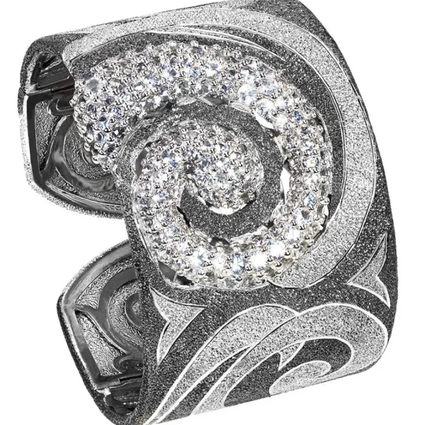 Cuff Bracelets*Alex Soldier Silver Swirl Pattern Cuff Bracelet with White Topaz