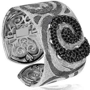 Cuff Bracelets*Alex Soldier Silver Swirl Pattern Cuff Bracelet with Black Spinel