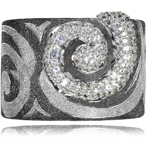 Cuff Bracelets*Alex Soldier Silver Swirl Pattern Cuff Bracelet with White Topaz