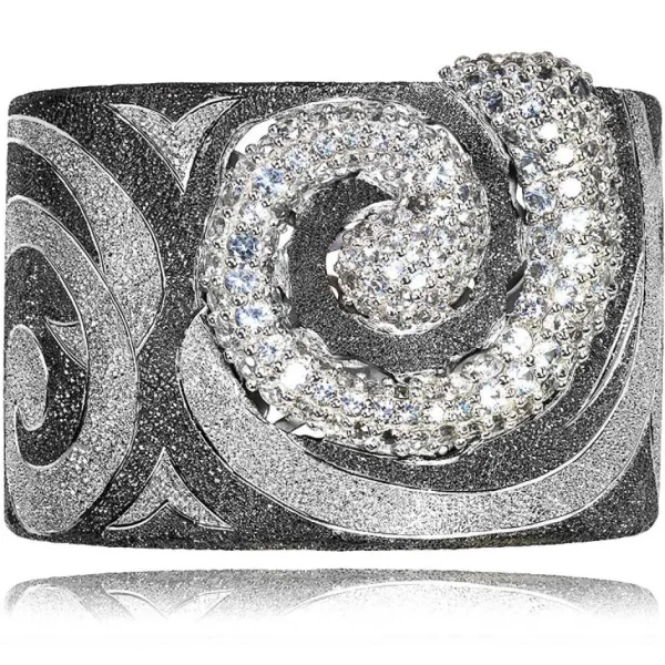 Cuff Bracelets*Alex Soldier Silver Swirl Pattern Cuff Bracelet with White Topaz