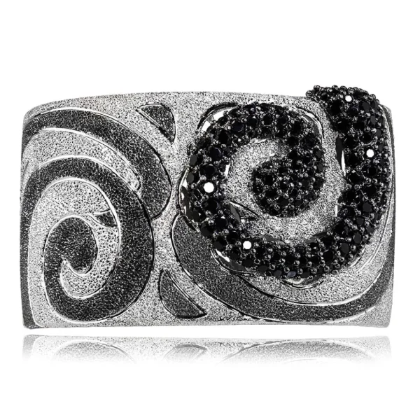 Cuff Bracelets*Alex Soldier Silver Swirl Pattern Cuff Bracelet with Black Spinel