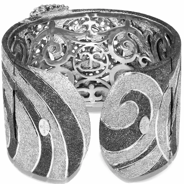Cuff Bracelets*Alex Soldier Silver Swirl Pattern Cuff Bracelet with White Topaz