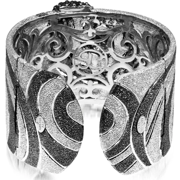 Cuff Bracelets*Alex Soldier Silver Swirl Pattern Cuff Bracelet with Black Spinel