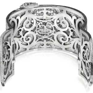 Cuff Bracelets*Alex Soldier Silver Swirl Pattern Cuff Bracelet with Black Spinel