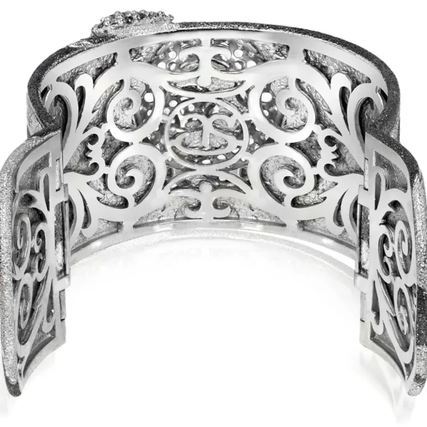 Cuff Bracelets*Alex Soldier Silver Swirl Pattern Cuff Bracelet with Black Spinel