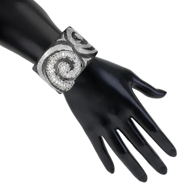 Cuff Bracelets*Alex Soldier Silver Swirl Pattern Cuff Bracelet with White Topaz