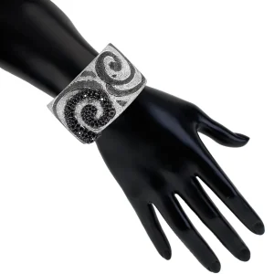 Cuff Bracelets*Alex Soldier Silver Swirl Pattern Cuff Bracelet with Black Spinel