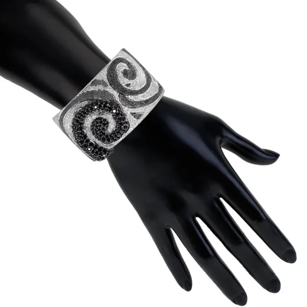Cuff Bracelets*Alex Soldier Silver Swirl Pattern Cuff Bracelet with Black Spinel