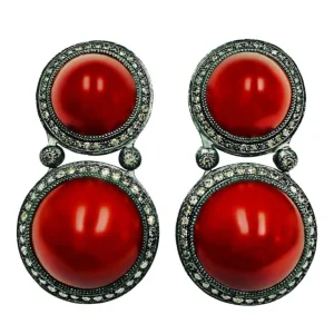 Stud Earrings | Diamond Earrings*Alex Soldier Silver Symbolica Clip-on Earrings with Carnelian & Diamonds