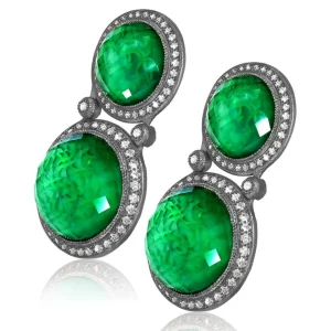 Drop Dangle Earrings*Alex Soldier Silver Symbolica Drop Earring with Green Agate & Topaz